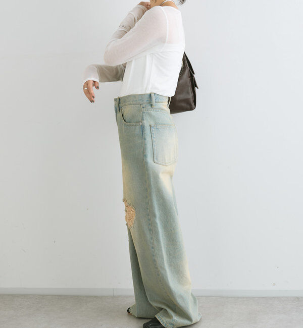  「【MONN.:.(モン)】ハイライズダメージDENIM」|デニム|