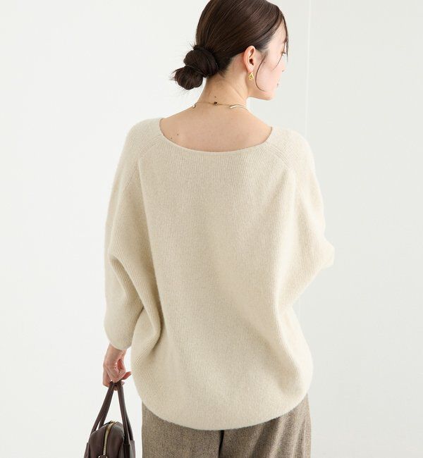  「【抜け感シルエット】ヘアリーウール片畦Vネックニット」|ニット・セーター|