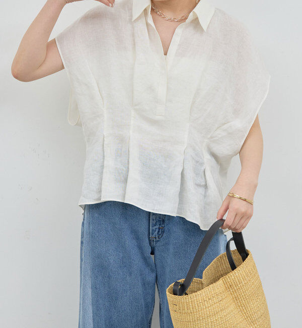  「【大人気ブラウスがリバイバル！】ハーフスリーブウエストシェイプシャツ」|シャツ・ブラウス|