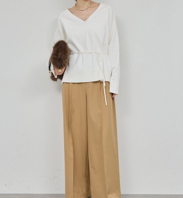  「【CHIKAコラボ】【着やせ&times;時短おしゃれ】タイ付き総針Vネックニット」|ニット・セーター|