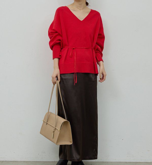  「【CHIKAコラボ】【着やせ&times;時短おしゃれ】タイ付き総針Vネックニット」|ニット・セーター|