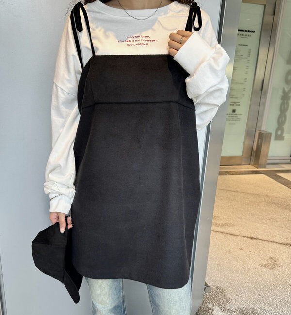  「[mline]シャギーリボンミニワンピ」|ワンピース|ブラック