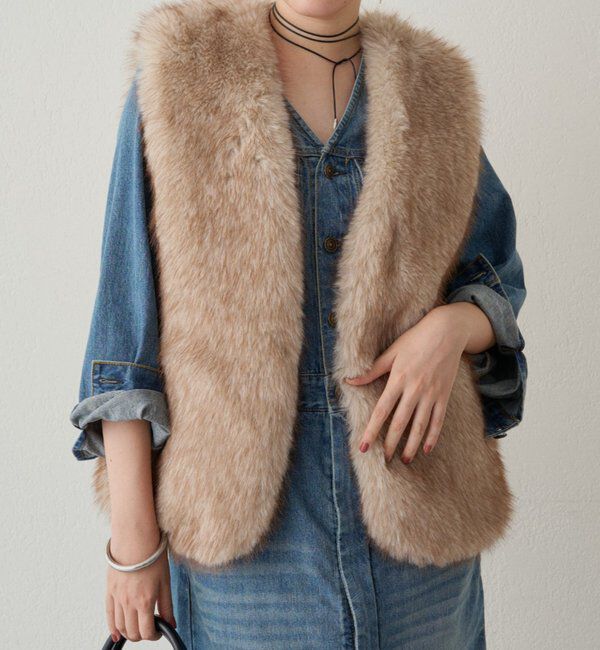  「フェイクファーベスト」|ベスト・ジレ|ライトベージュ