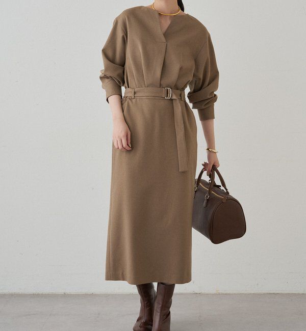  「タックVベルトワンピース」|ワンピース|