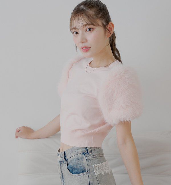  「袖ファー付パフニット」|ニット・セーター|