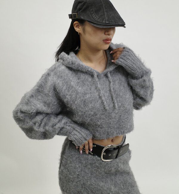  「【WEB限定】モヘアライクニットパーカー」|パーカー|グレー