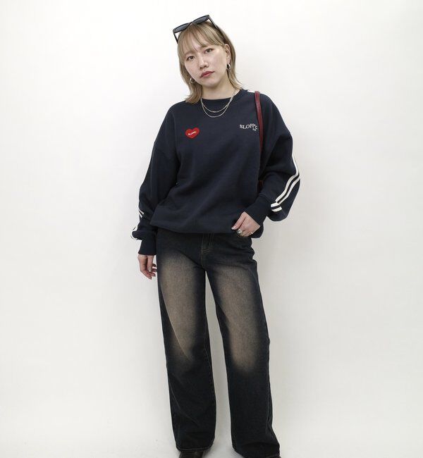  「＊WEB限定【SLOPPY/スロッピー】ハートワッペン裏起毛ラインスウェット」|Tシャツ・カットソー|