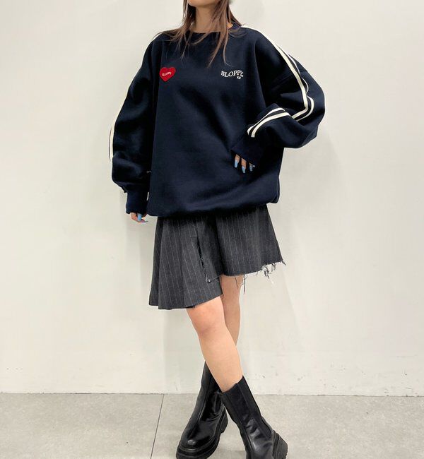  「＊WEB限定【SLOPPY/スロッピー】ハートワッペン裏起毛ラインスウェット」|Tシャツ・カットソー|
