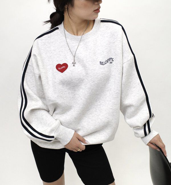  「＊WEB限定【SLOPPY/スロッピー】ハートワッペン裏起毛ラインスウェット」|Tシャツ・カットソー|