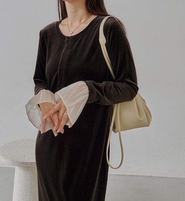  「【低身長サイズあり】フレアスリーブベロアワンピース」|ワンピース|