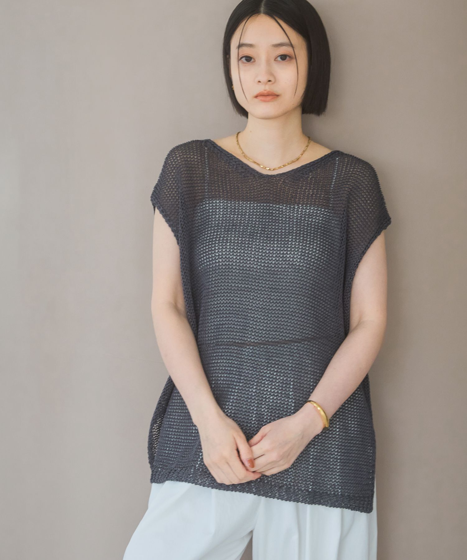 A part by 「リネンコンメッシュプルオーバーフレンチスリーブ」|ニット・セーター|