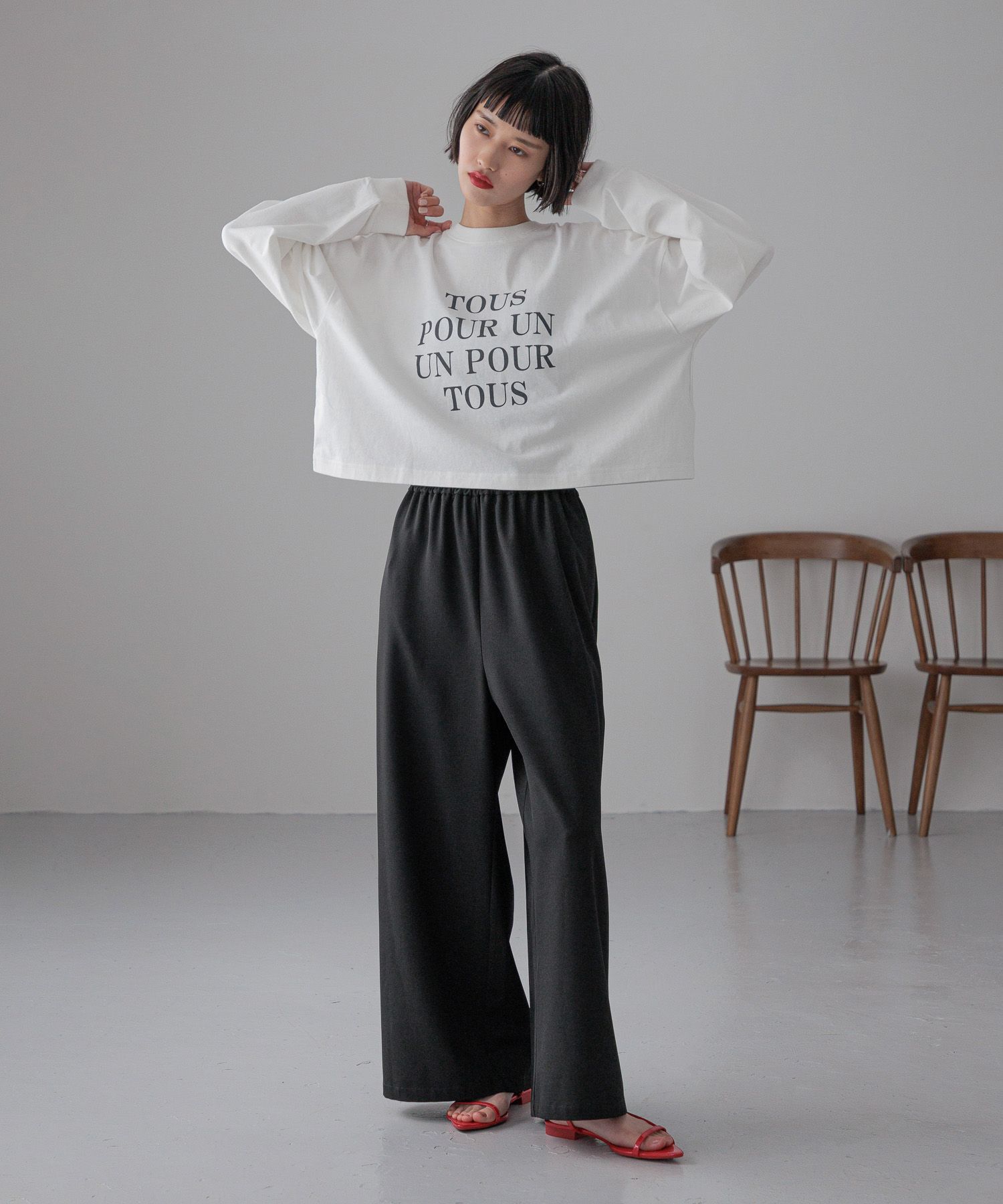 LOWRYS FARM「ショートロゴプリントＬＳ」|Tシャツ・カットソー|