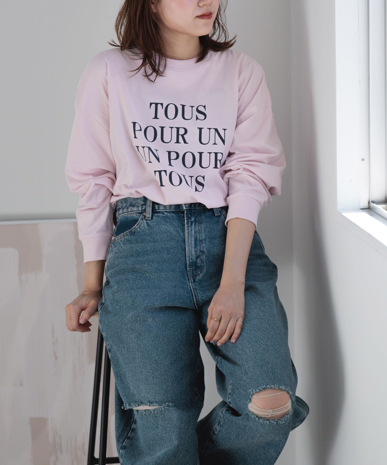 LOWRYS FARM「ショートロゴプリントＬＳ」|Tシャツ・カットソー|