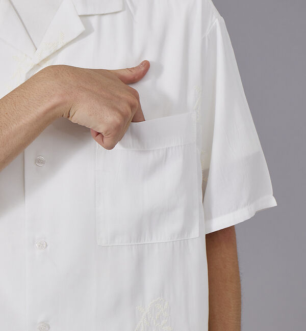 ABAHOUSE「【刺繍】リーフ柄 オープンカラー 半袖シャツ」|シャツ・ブラウス|