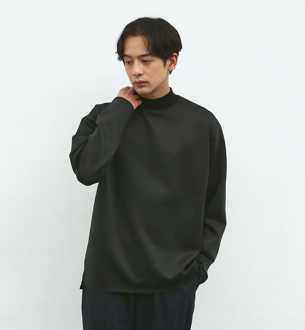 ABAHOUSE「【ダブルフェイス】ソフトタッチ モックネック ロングスリーブ Tシャツ」|Tシャツ・カットソー|ブラック