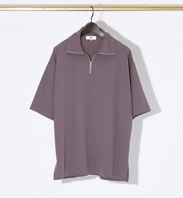 ABAHOUSE「【AH ABAHOUSE / セットアップ対応】ジョーゼット ハーフジップ Tシ」|Tシャツ・カットソー|チャコールグレー