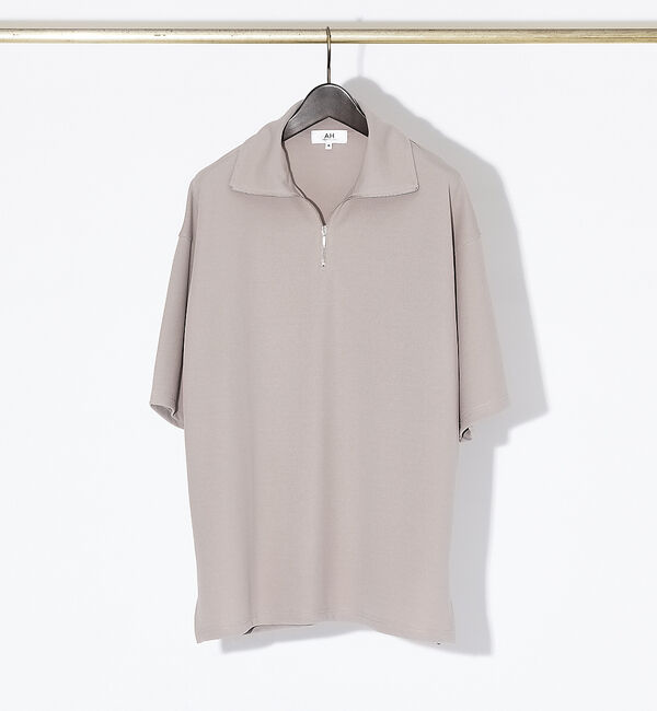 ABAHOUSE「【AH ABAHOUSE / セットアップ対応】ジョーゼット ハーフジップ Tシ」|Tシャツ・カットソー|グレージュ