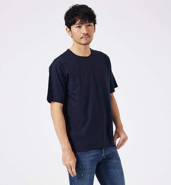 ABAHOUSE「【通年生地使用】シルケット天竺 半袖Tシャツ」|Tシャツ・カットソー|ネイビー