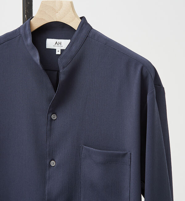 ABAHOUSE「【AH ABAHOUSE】楊柳 キーネック 長袖シャツ / Vネックシャツ」|シャツ・ブラウス|ダークネイビー
