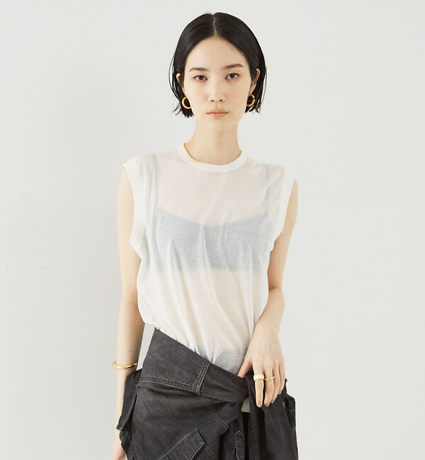 The Store by C' 「【COCUCA】シアーニットノースリーブプルオーバー」|ニット・セーター|ホワイト