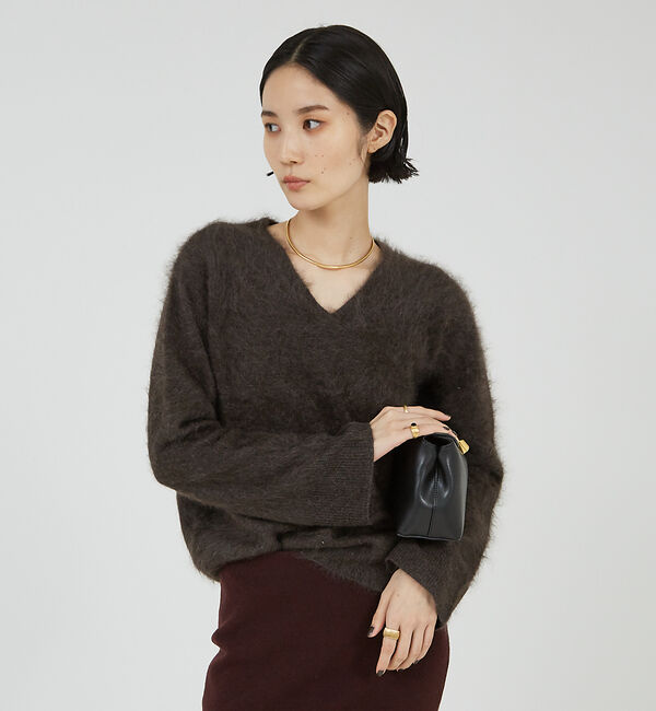 The Store by C' 「【COCUCA】カシミヤファーVプルオーバー」|ニット・セーター|チョコ
