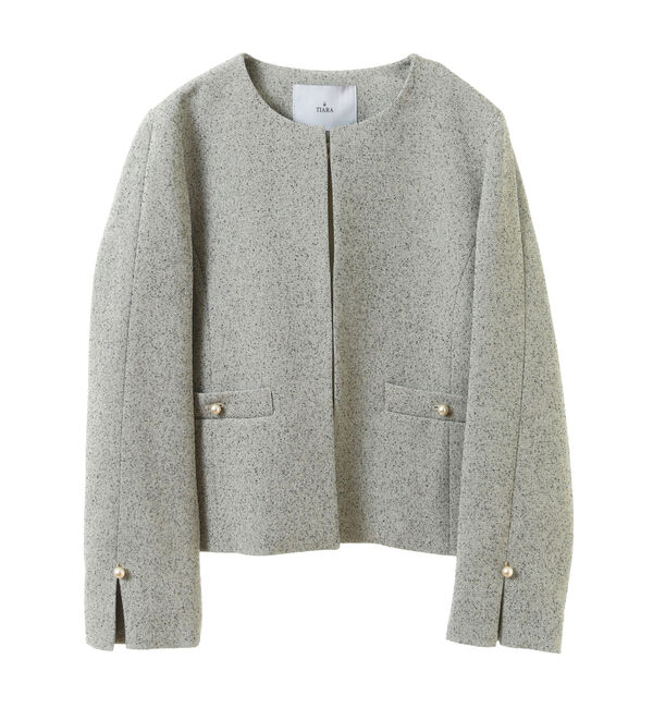 TIARA「パールアクセントツイードジャケット」|ノーカラージャケット|