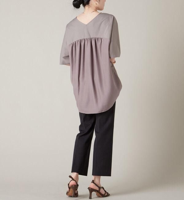 Liesse「Vネック布帛コンビトップス」|Tシャツ・カットソー|