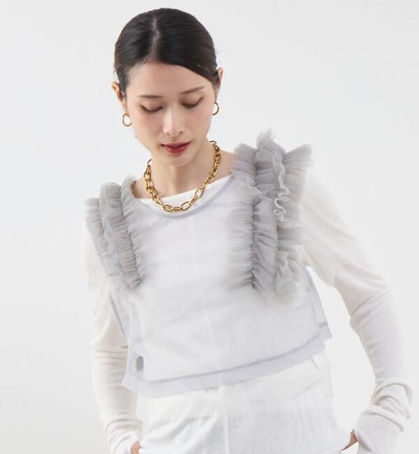 SOFFITTO「ストレッチチュールフリルシアーベスト」|Tシャツ・カットソー|グレー