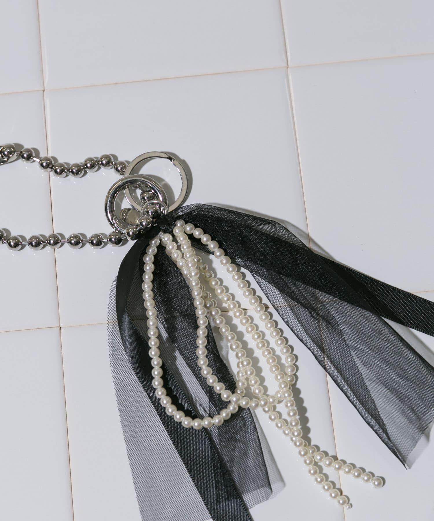 SMELLY「チュールリボンパールキーチェーン」|チャーム・キーホルダー|