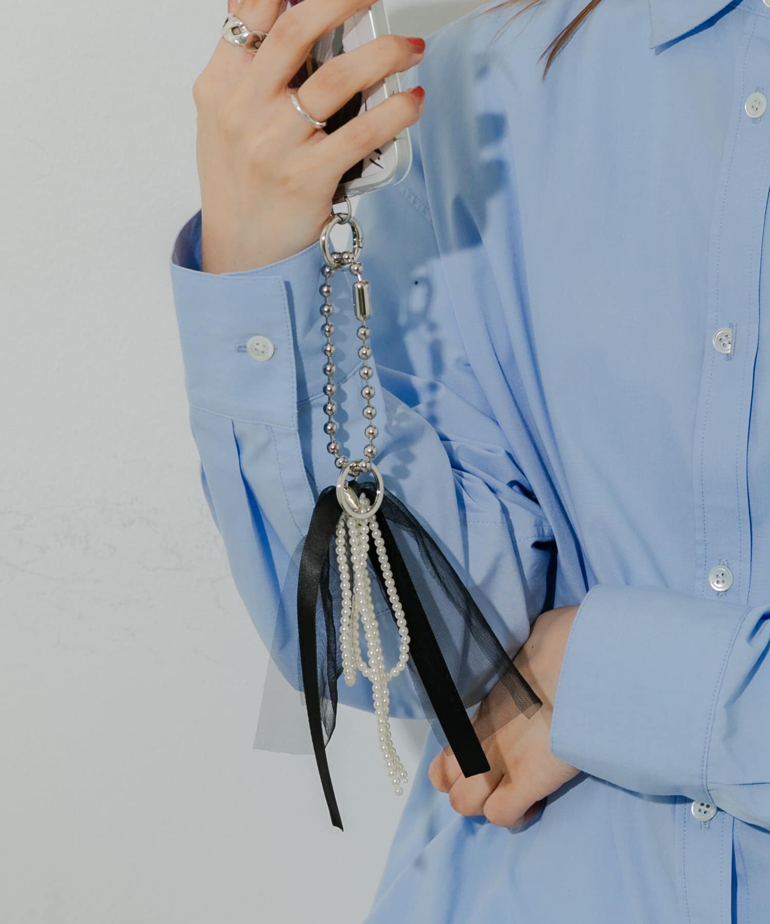 SMELLY「チュールリボンパールキーチェーン」|チャーム・キーホルダー|