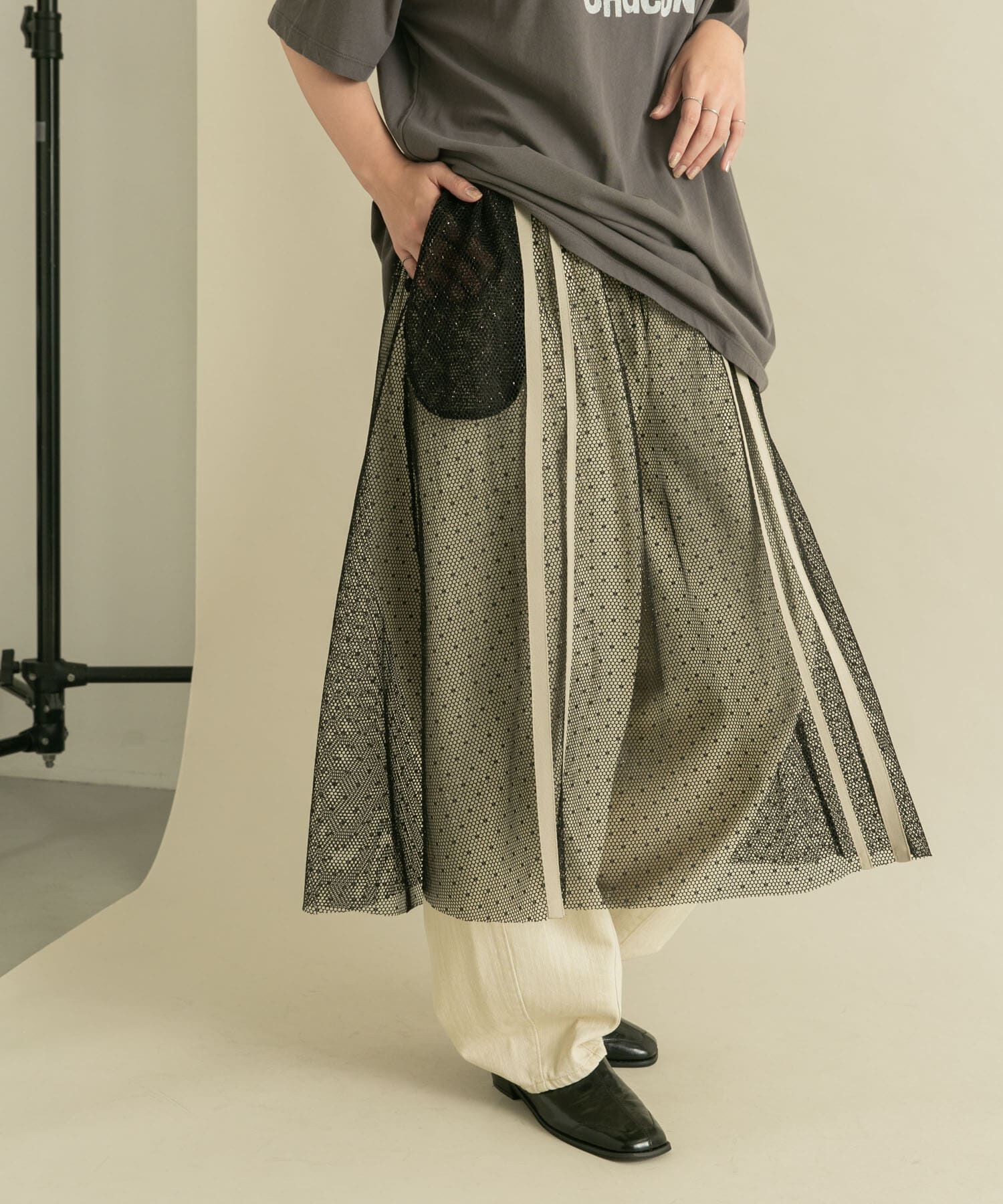  「メッシュラインレイヤードスカート」|スカート|