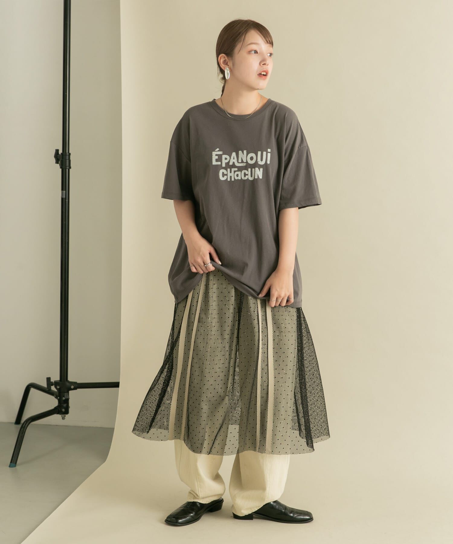  「メッシュラインレイヤードスカート」|スカート|