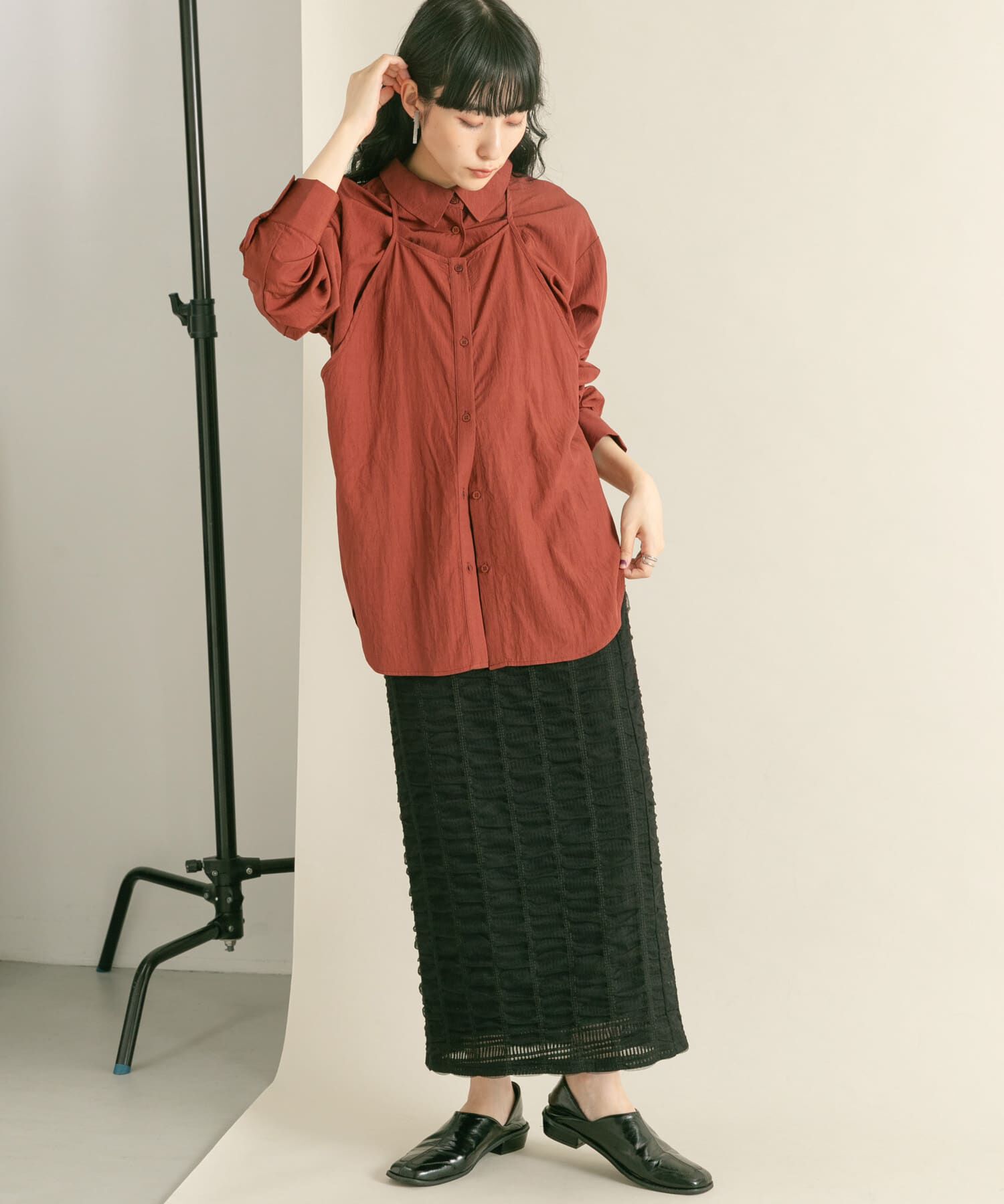  「シャーリングIラインスカート」|スカート|