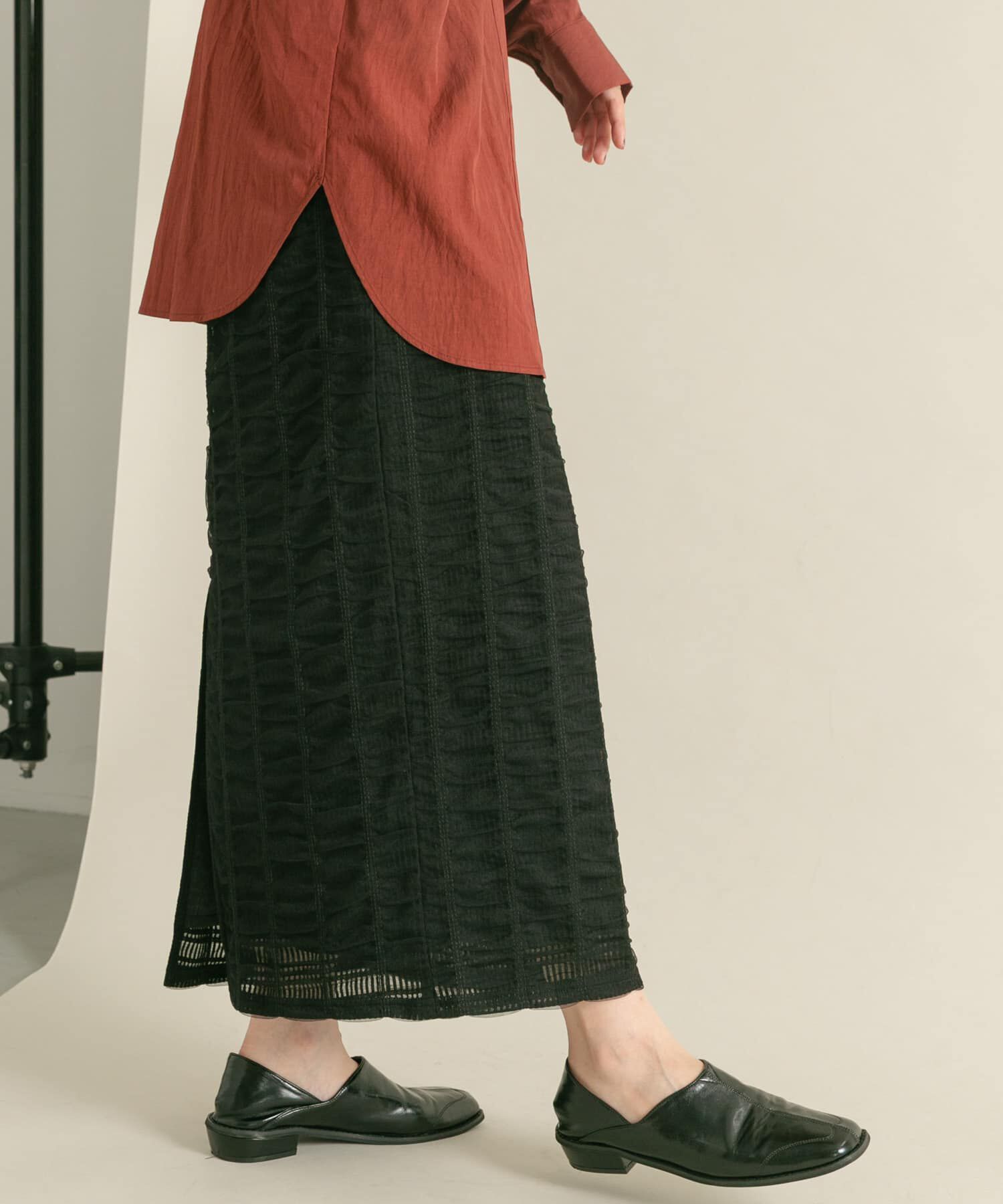  「シャーリングIラインスカート」|スカート|