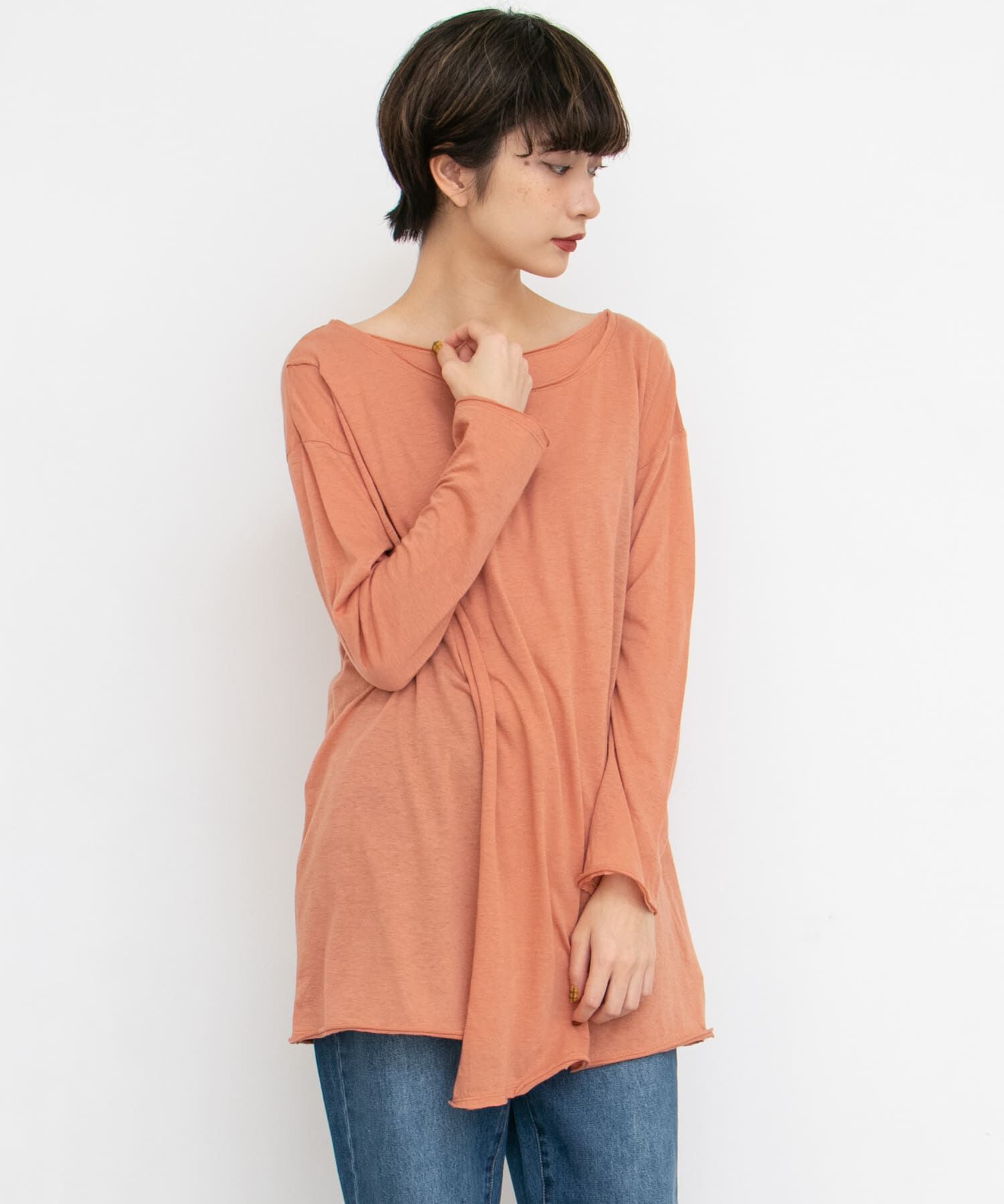  「ラップロングカットソー&there4;」|Tシャツ・カットソー|オレンジ系その他