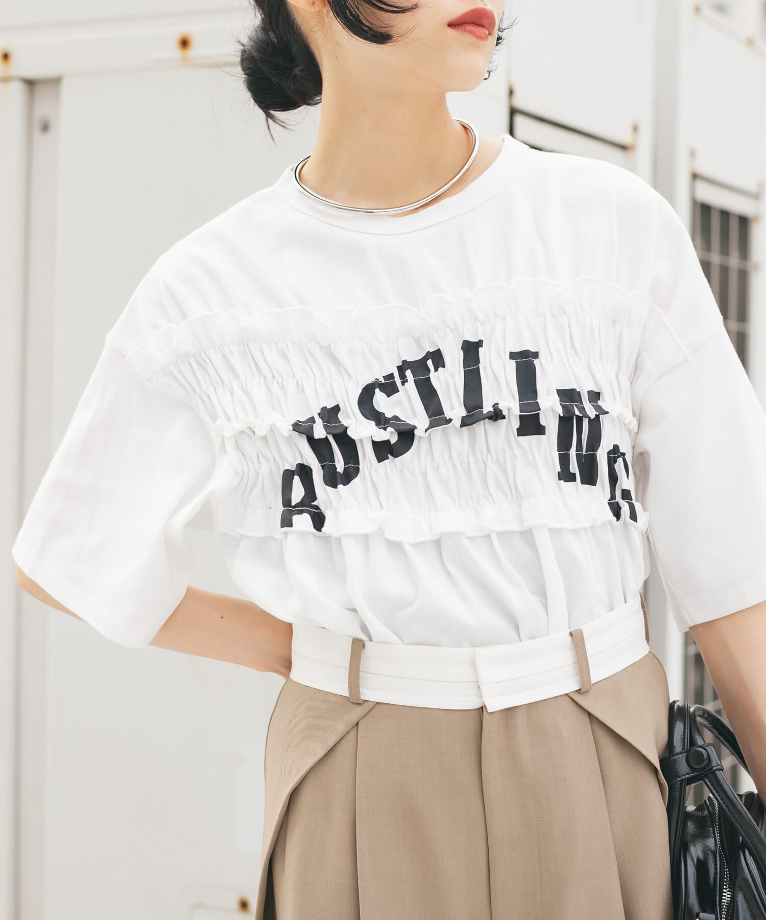  「シャーリングリメイクTEE」|Tシャツ・カットソー|オフホワイト