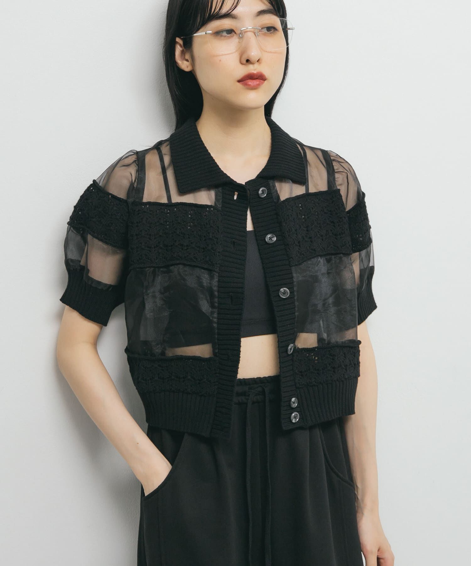  「クロシェニットドッキングブラウス」|シャツ・ブラウス|