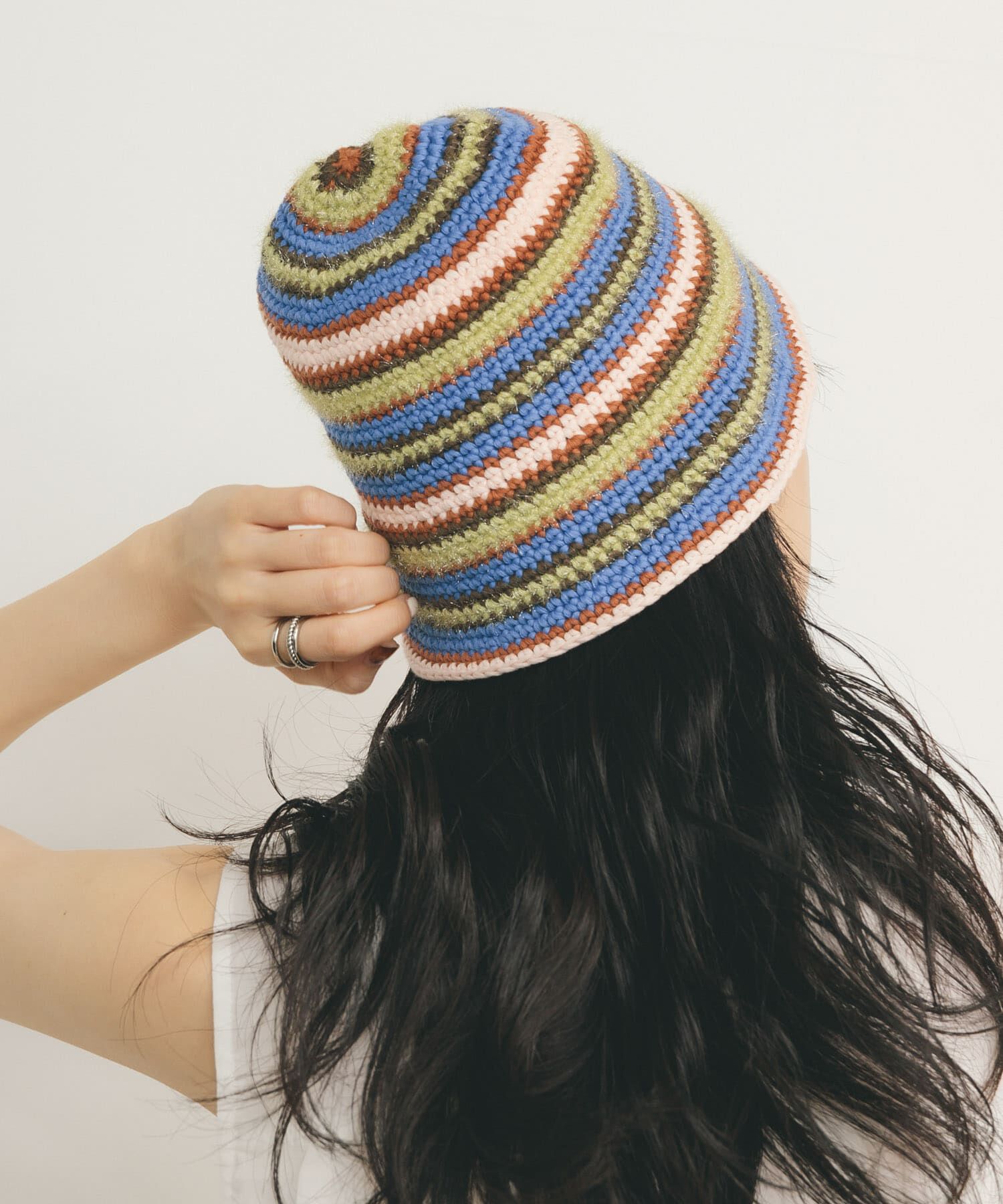  「マルチボーダーニットHAT」|ニット帽|ブルー系その他