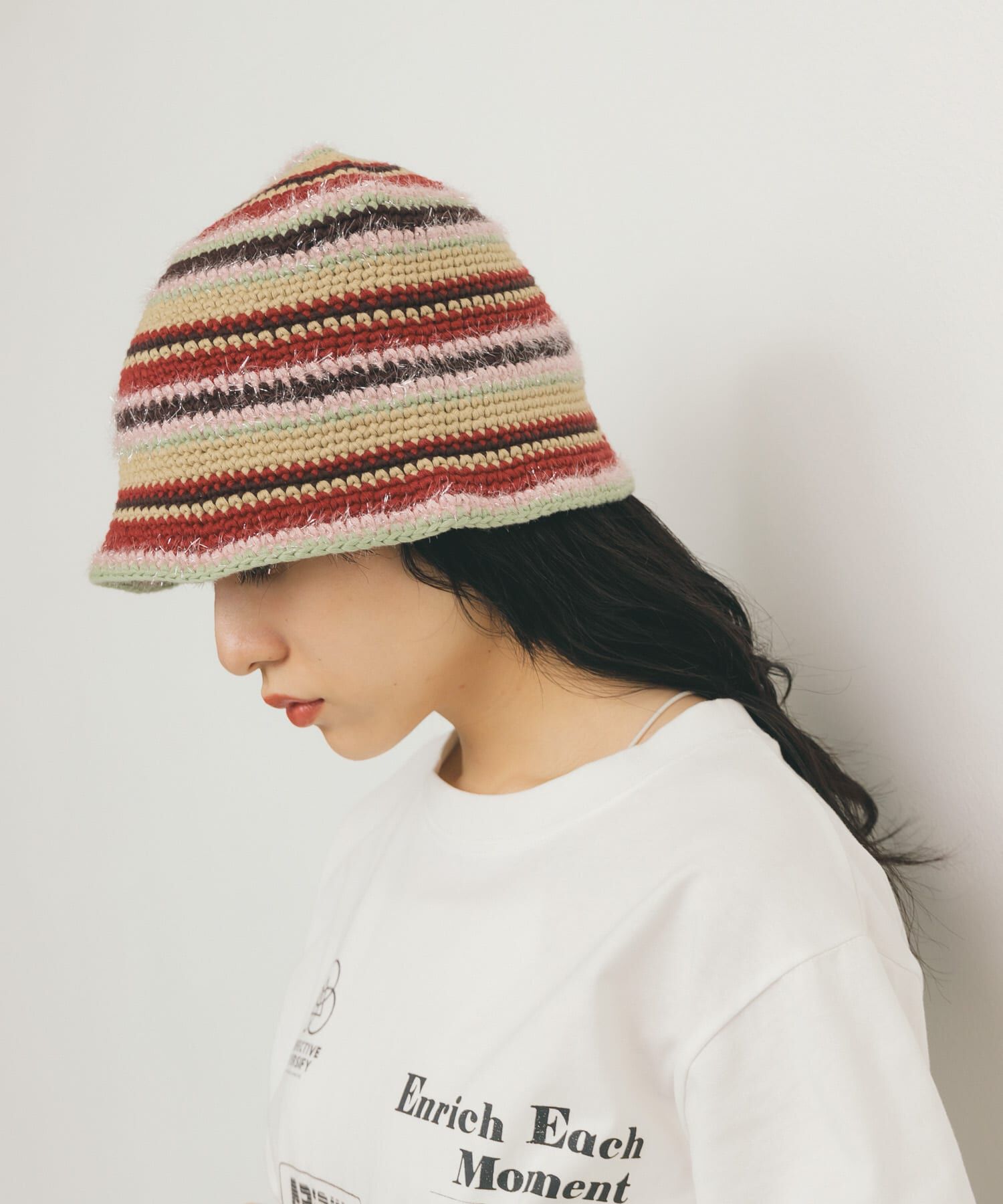  「マルチボーダーニットHAT」|ニット帽|レッド系その他