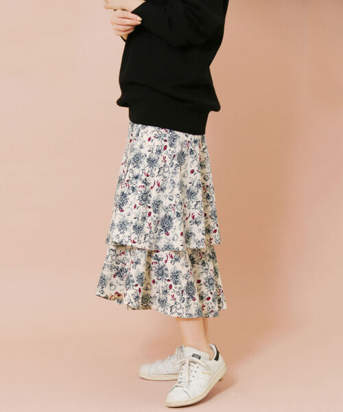  「KBF+　フラワープリントボリュームスカート」|スカート|