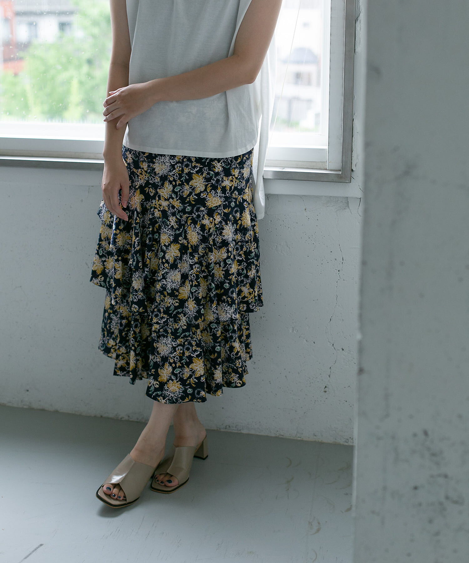  「KBF+　フラワープリントボリュームスカート」|スカート|