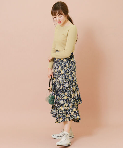  「KBF+　フラワープリントボリュームスカート」|スカート|