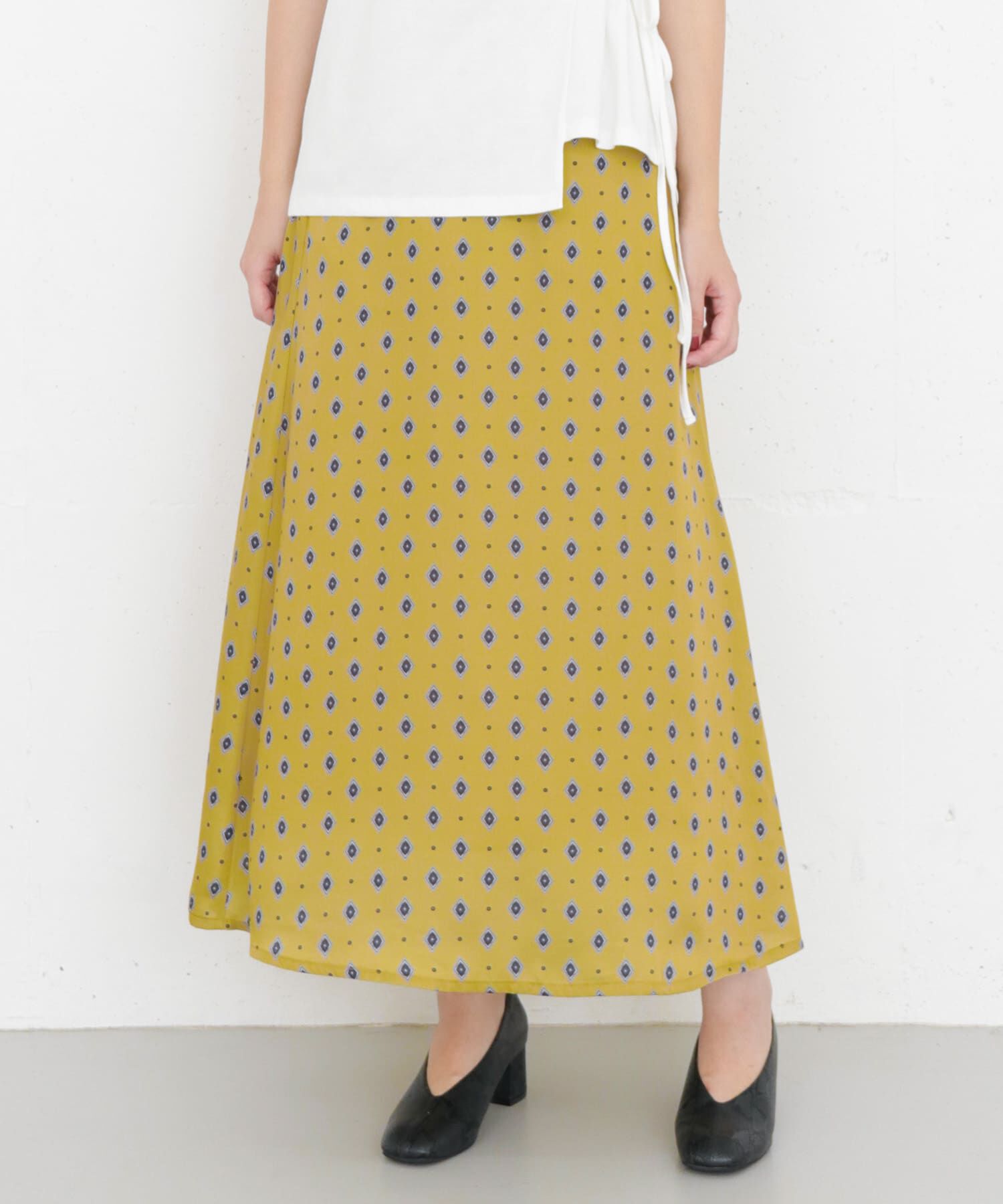  「KBF+　レトロパターンロングスカート」|スカート|イエロー