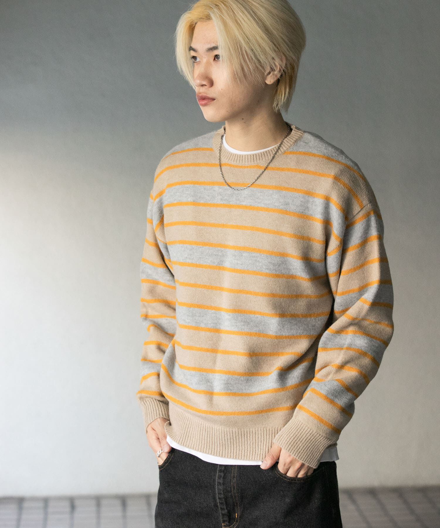 SENSE OF PLACE by URBAN RESEARCH「ウールブレンドボーダークルーネックニット」|ニット・セーター|ライトグレー