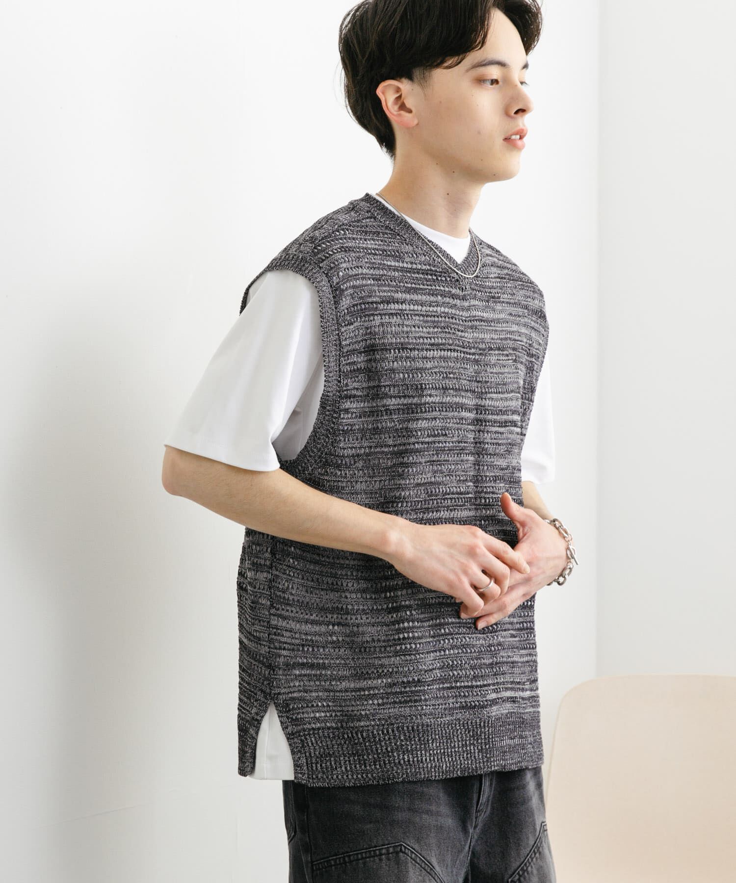 SENSE OF PLACE by URBAN RESEARCH「ミックスメランジVネックベスト」|ベスト・ジレ|ブラック