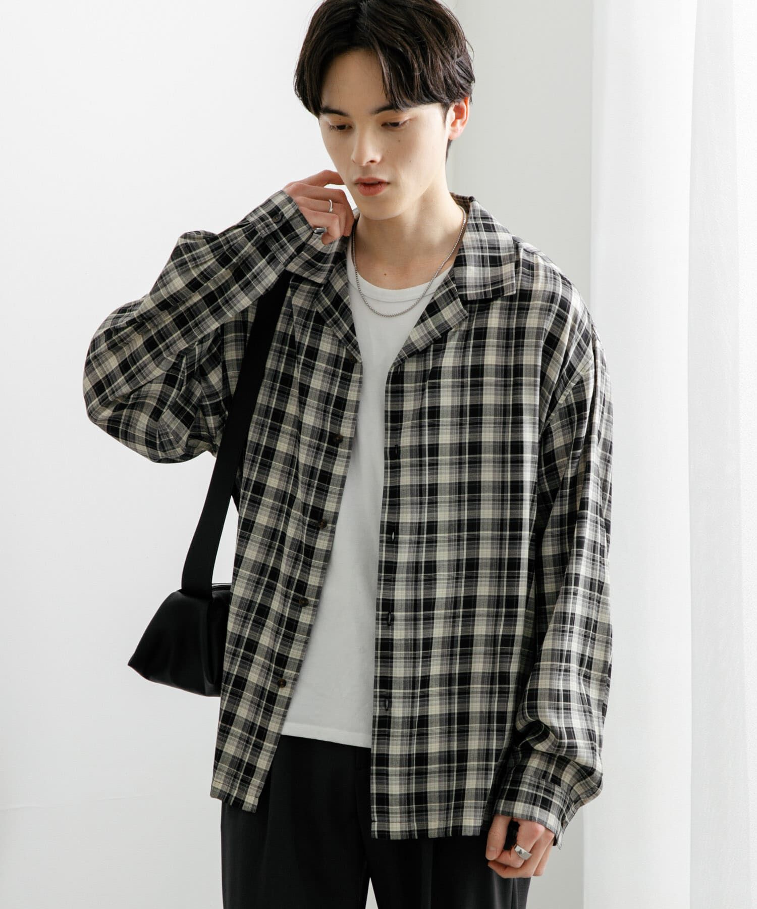 SENSE OF PLACE by URBAN RESEARCH「『ユニセックス』シアーチェックオープンカラーロングスリーブシャツ」|シャツ・ブラウス|