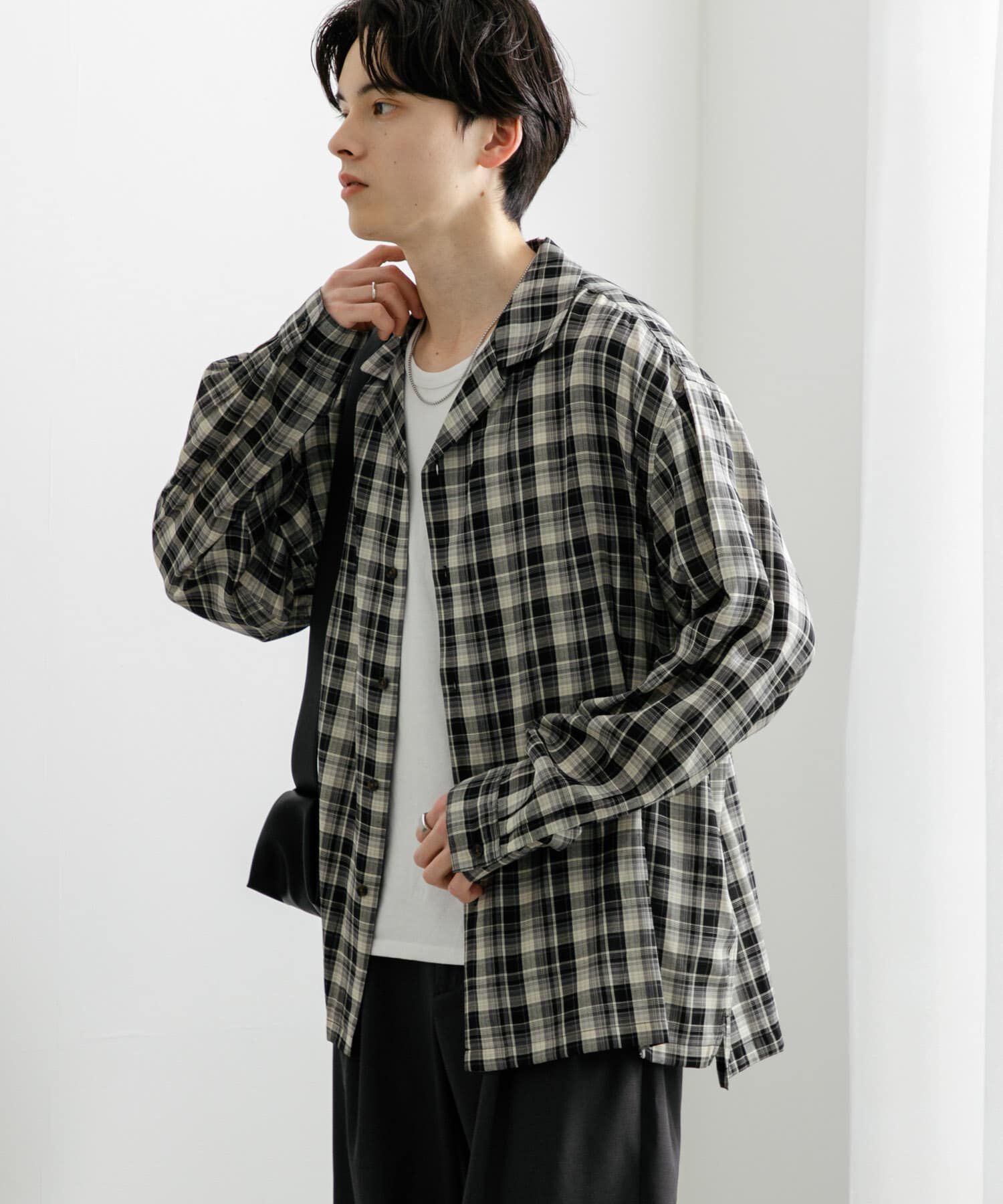 SENSE OF PLACE by URBAN RESEARCH「『ユニセックス』シアーチェックオープンカラーロングスリーブシャツ」|シャツ・ブラウス|