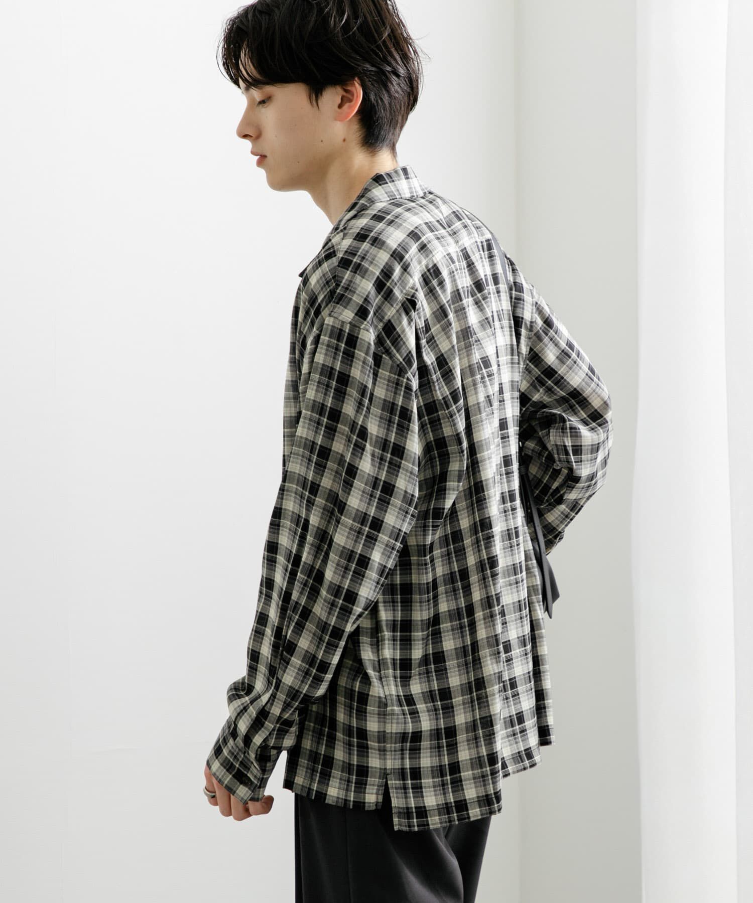 SENSE OF PLACE by URBAN RESEARCH「『ユニセックス』シアーチェックオープンカラーロングスリーブシャツ」|シャツ・ブラウス|