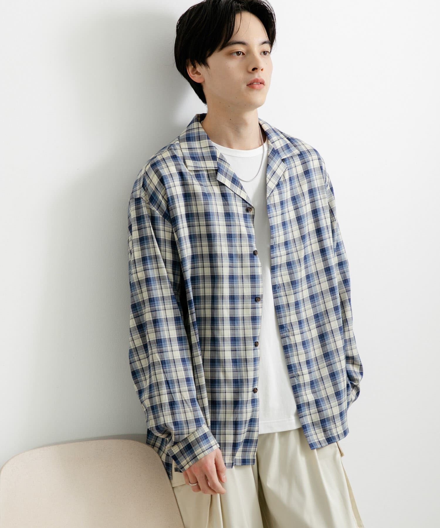 SENSE OF PLACE by URBAN RESEARCH「『ユニセックス』シアーチェックオープンカラーロングスリーブシャツ」|シャツ・ブラウス|