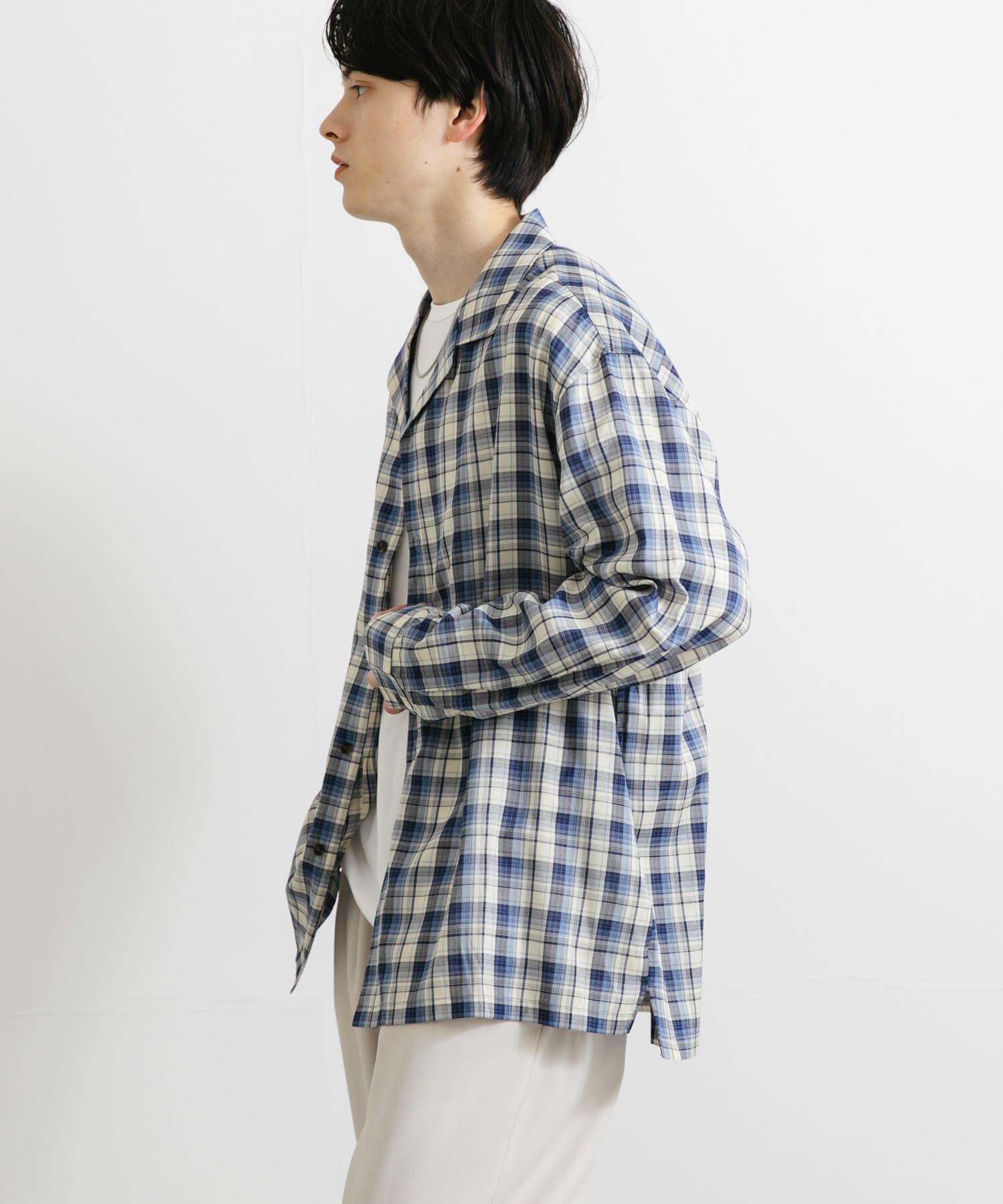 SENSE OF PLACE by URBAN RESEARCH「『ユニセックス』シアーチェックオープンカラーロングスリーブシャツ」|シャツ・ブラウス|
